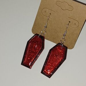 Red Glitter Coffin Earrings
